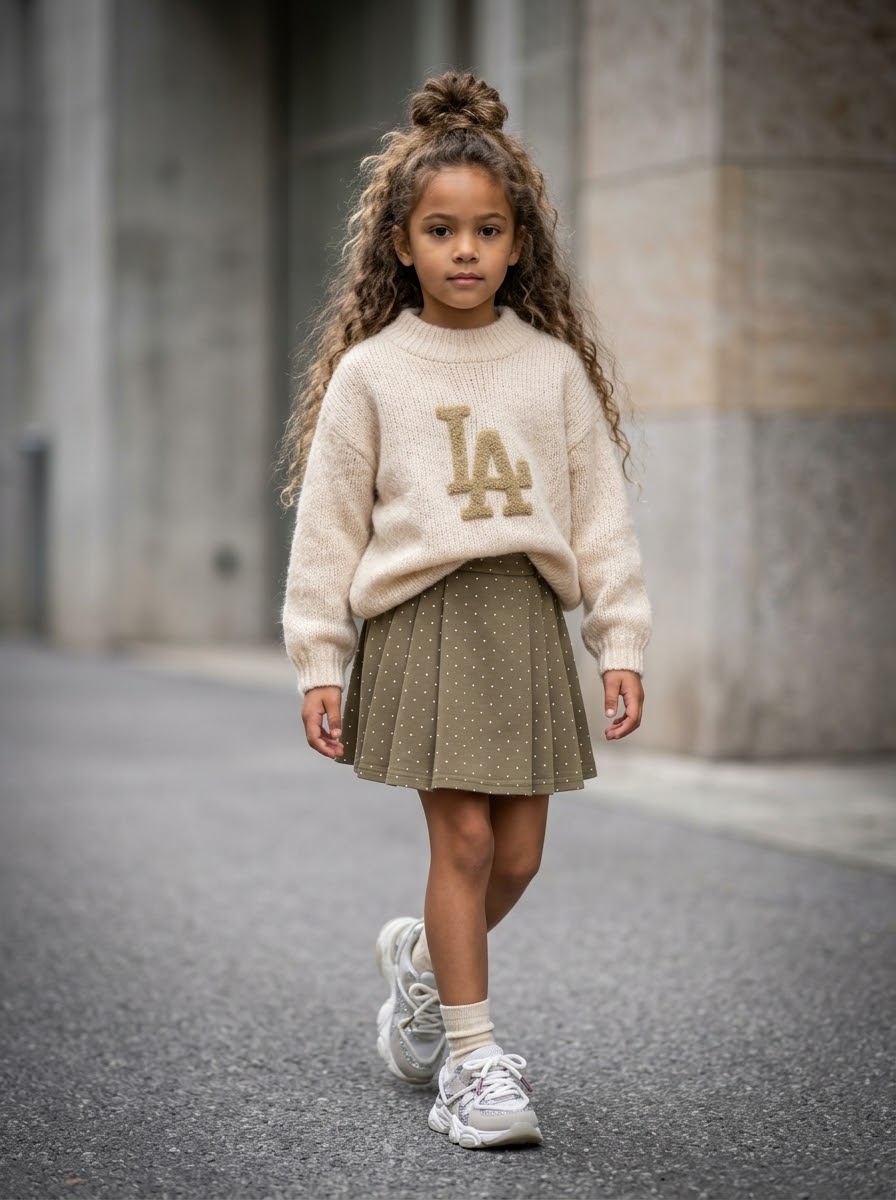 Jupe Plissée Patineuse à Pois Dorés / Strass