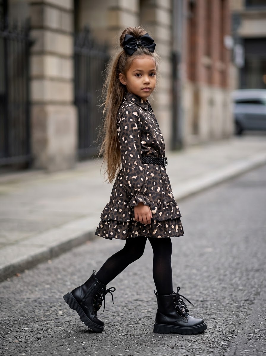 Robe-chemise à motif léopard avec ceinture – Marron et noir