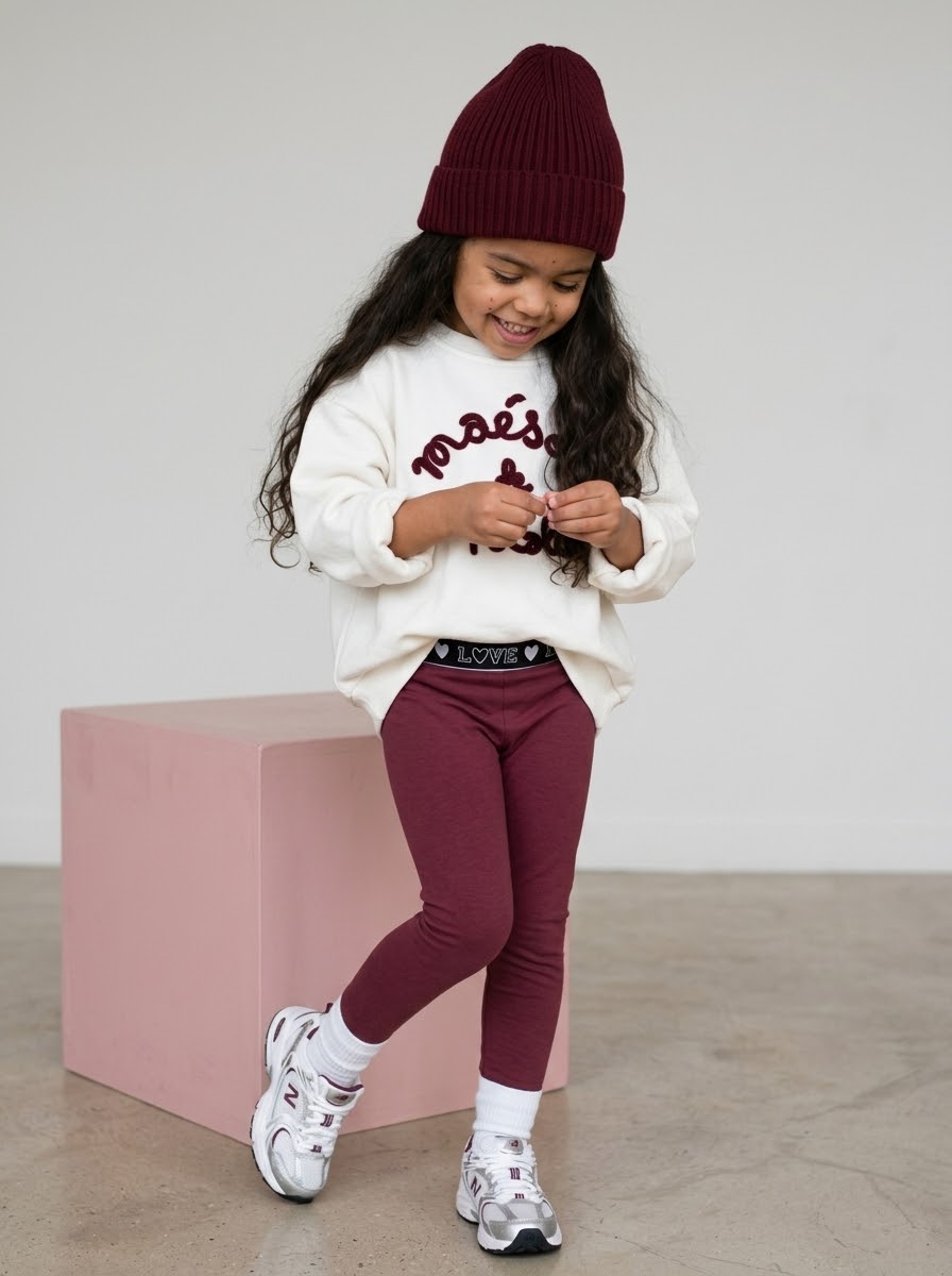 Sweat Écru Broderie Bordeaux Enfant