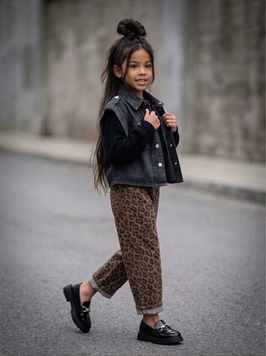 Veste en Jean Sans Manches Enfant Noir Délavé Coupe Boxy