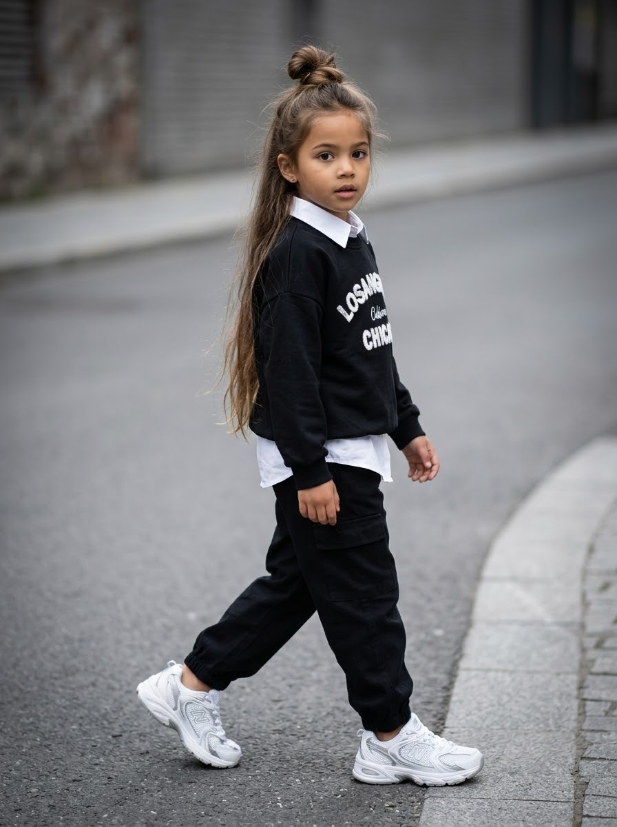 Sweat enfant oversize imprimé Los Angeles Chicago, noir