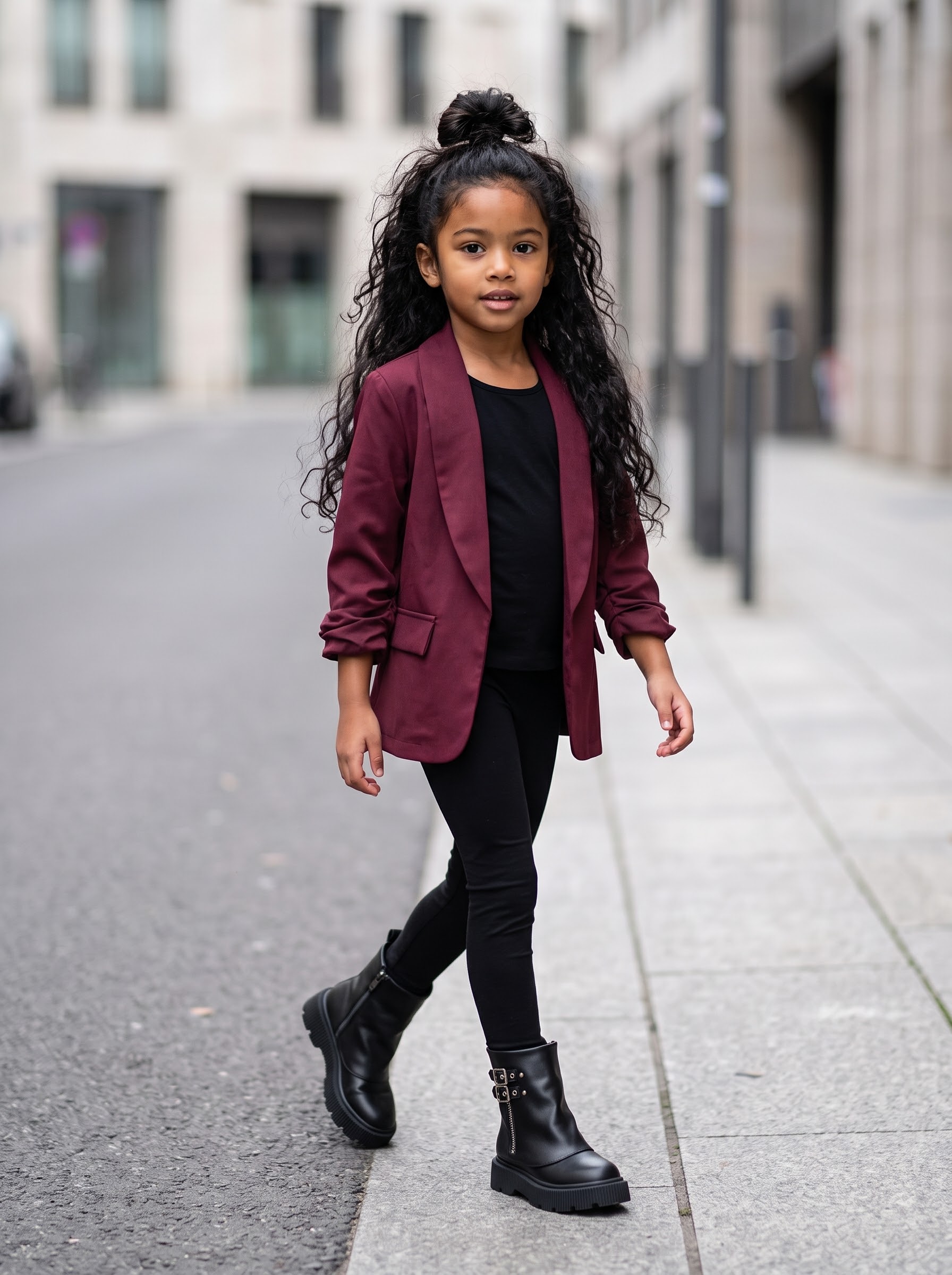 Blazer Bordeaux Enfant à Manches Froncées – Veste Chic et Casual pour Fille