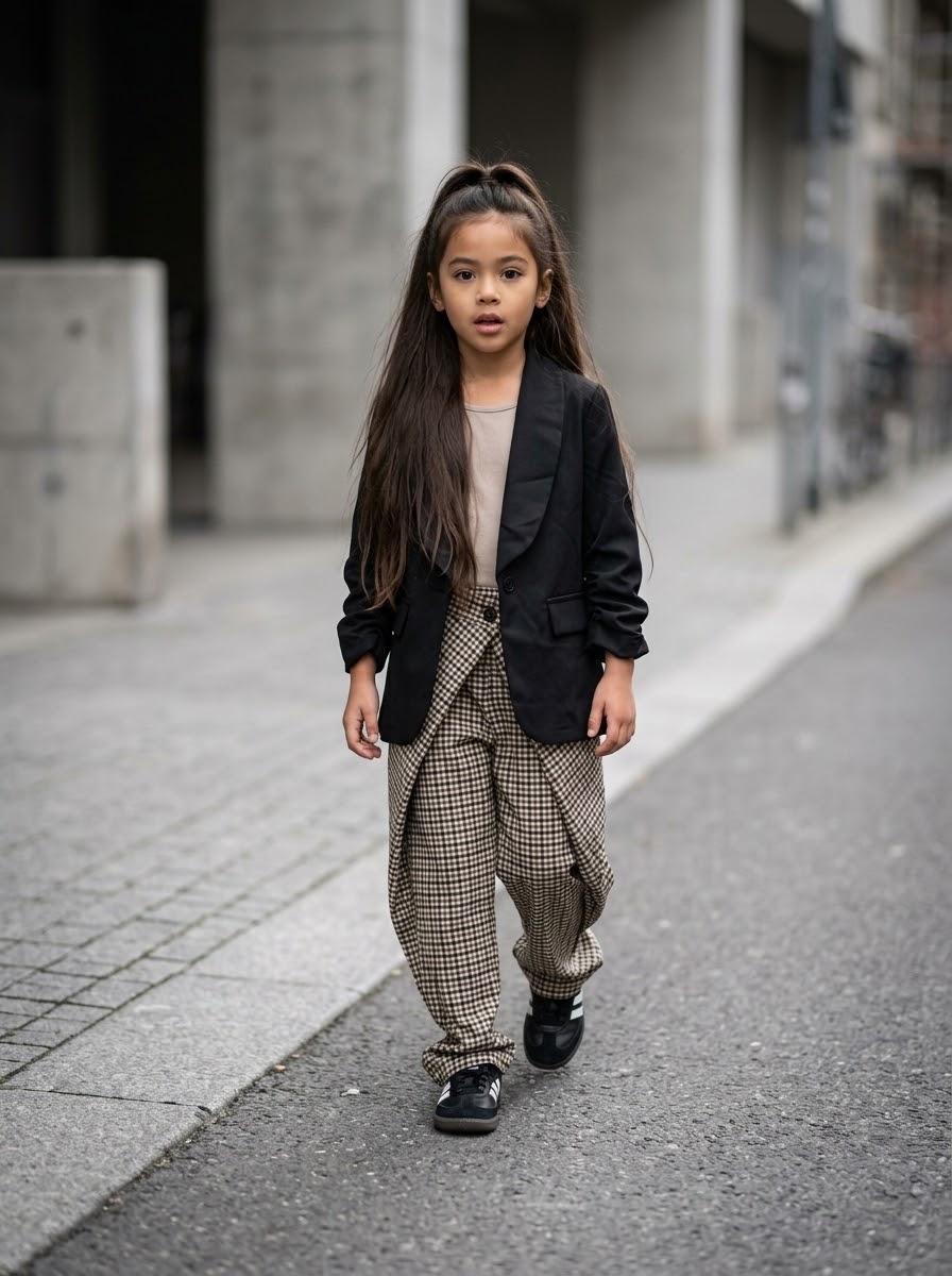 Veste Blazer Noire Fille – Veste de Costume Manches Froncées Style Chic & Urbain