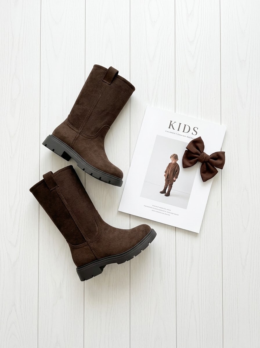 Bottes Hautes Marron Chocolat Fille –  Suédées à Semelle Crantée