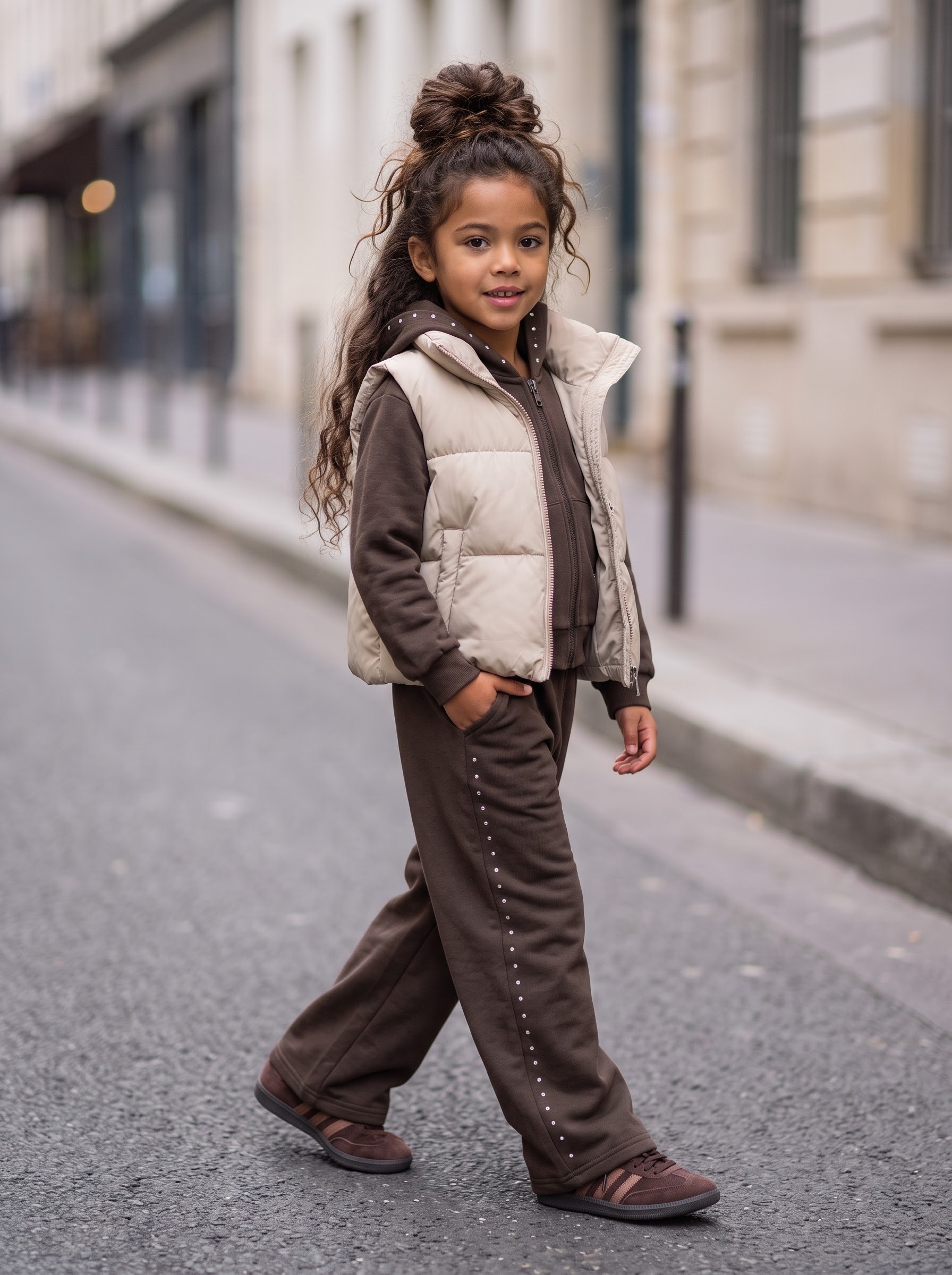 Doudoune Sans Manches Beige Enfant – Veste Matelassée Zippée à Col Montant Fille