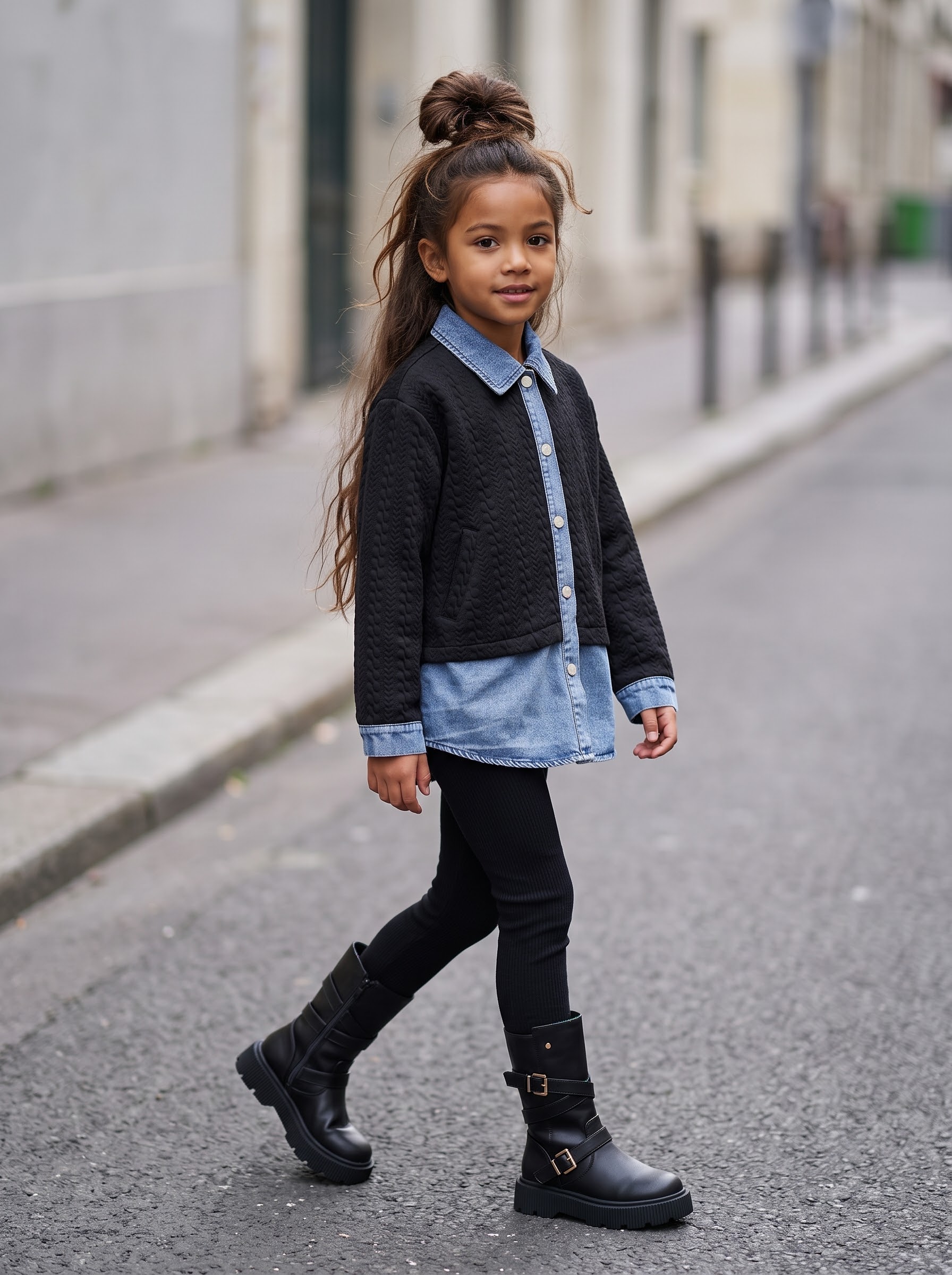 Legging polaire Noir Enfant en Maille Côtelée Épaisse – Pantalon Stretch Confort et Chaleur