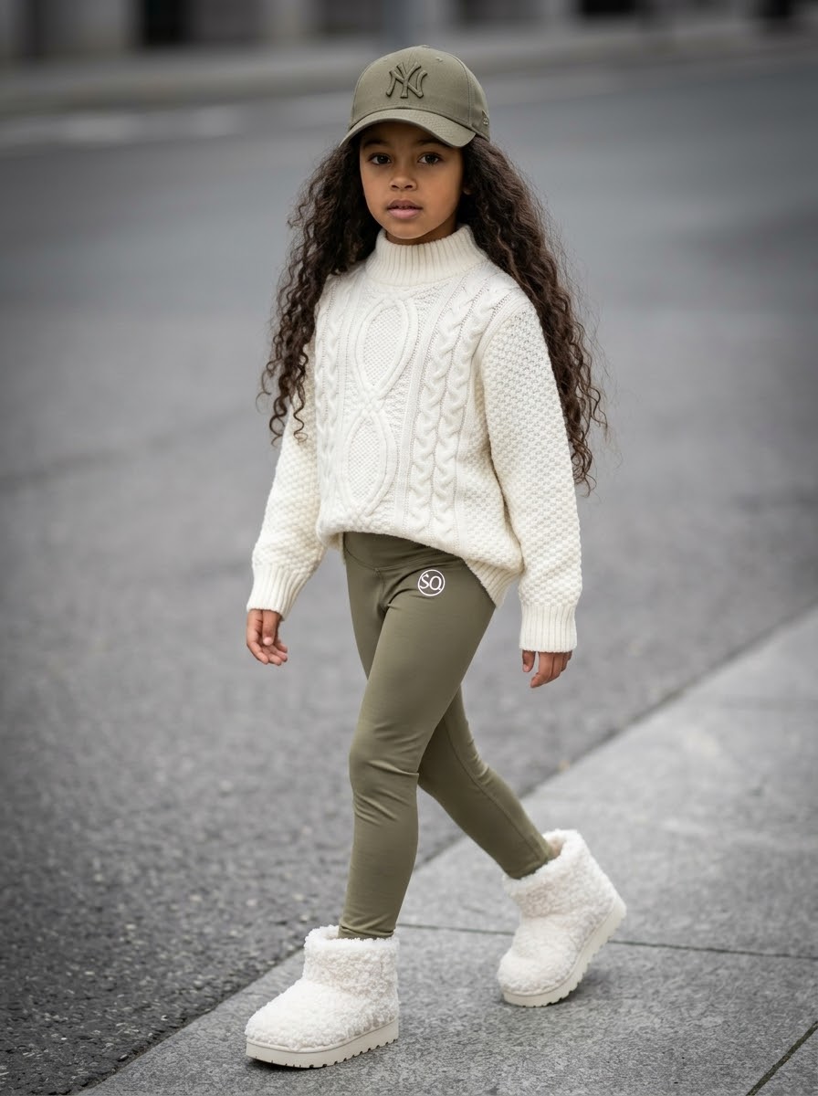 Pull Col Montant en Maille Torsadée Écru Enfant