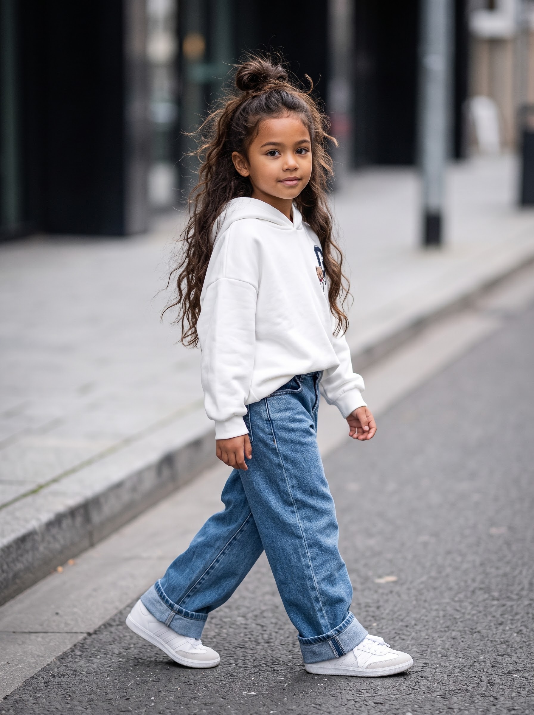 Sweat à capuche oversize blanc enfant – Hoodie streetwear motif ours Los Angeles